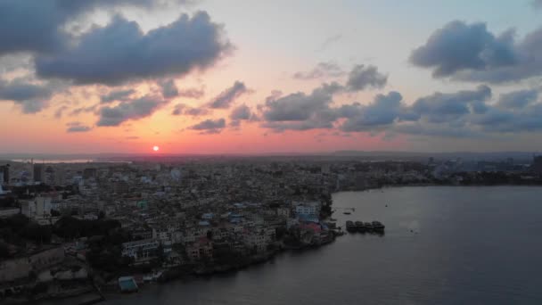 Sunset Old Port Town Mombasa Aerial Shots — Vídeo de stock