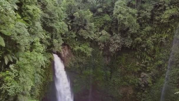 Nungnung Waterfall Middle Bali Indonesia Aerial Shots Overcast Day — Vídeo de Stock