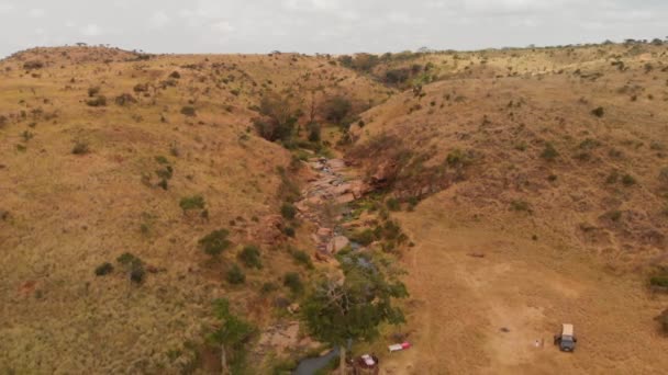 Aerial View Sacred Mount Ololokwe Samburu People Northern Kenya Dynamic — Stockvideo