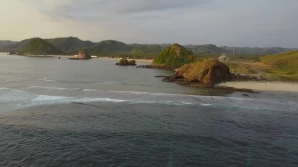 Surf Spot Pantai Seger Kuta Lombok Aerial Shots Sunset — Stok Video