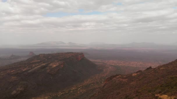 Aerial View Sacred Mount Ololokwe Samburu People Northern Kenya Dynamic — Vídeos de Stock