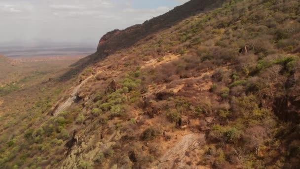 Aerial View Sacred Mount Ololokwe Samburu People Northern Kenya Dynamic — 비디오