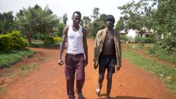 Front Facing Tracking Shot Two Young African Gangsters Weapons Walking — Stock Video