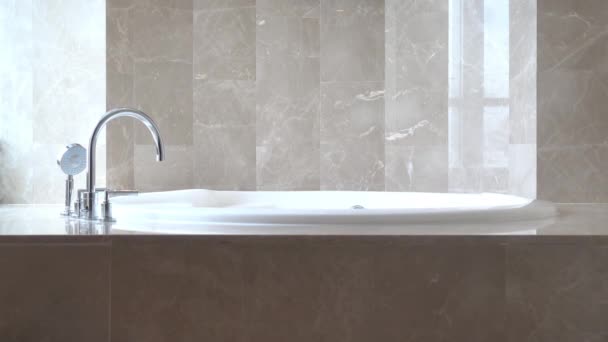 Locked Shot Stylish Modern Marble Bath Sink Natural Sunlight Left — Stock Video