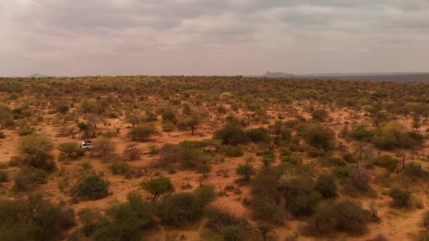 4X4 Offroad Car Driving Samburu Land Northern Kenya Aerial Shot — Stock video