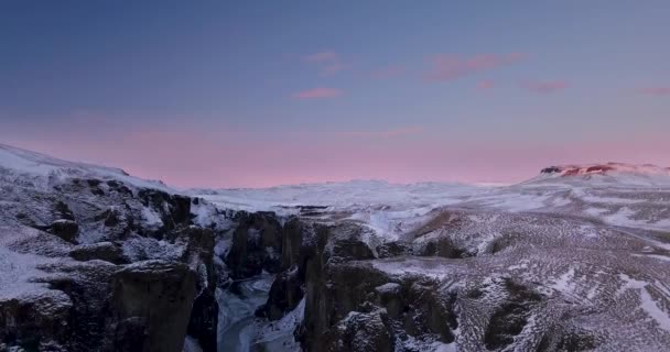 Fjarrgljfur Kanion Islandii Ujęcia Zimie — Wideo stockowe