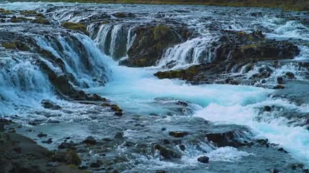 Scenic Midfoss Waterfalls Iceland Spring Blue Water Resolution — Stock Video