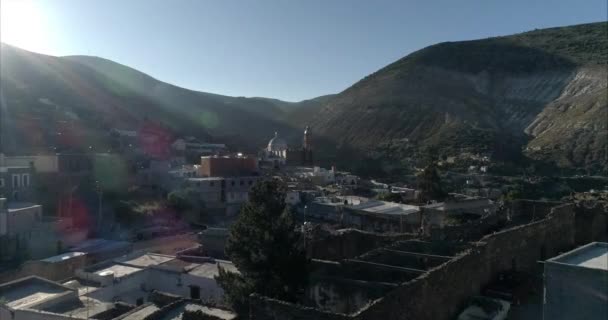 Aerial Drone Shot Church Real Catorce Sunthrise San Luis Potosi — стокове відео