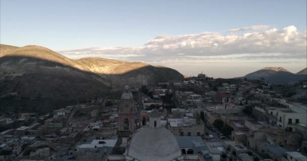 Aerial Shot Real Catorce Church Morning San Luis Potosi Mexico — Vídeos de Stock