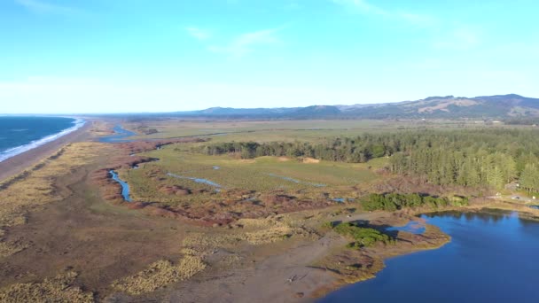 Aerial Floras Lake Southern Oregon Usa New River Foreground Langlois — Stok video