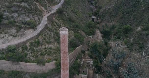 Aerial Shot Chimney Masonica Spanish Mine Appearing Back Real Catorce — стокове відео