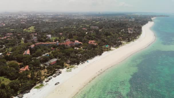 Mombasa Beach Overcast Sunset Resorts Background Aerial Shots — Stockvideo