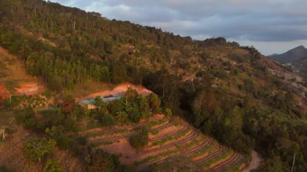 Malá Vesnice Horách Taita Hills Během Západu Slunce Keňa Letecké — Stock video
