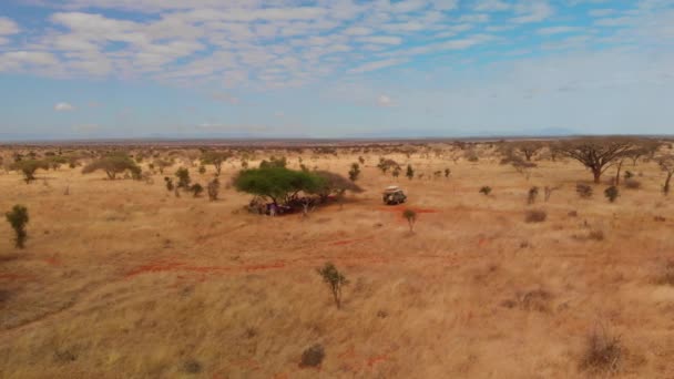 Savana Tsavo West Poblíž Lions Bluff Lodge Keni Letecké Snímky — Stock video