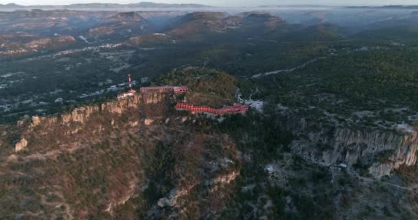 Letecký Snímek Urique Canyon Hotel Při Východu Slunce Divisadero Copper — Stock video