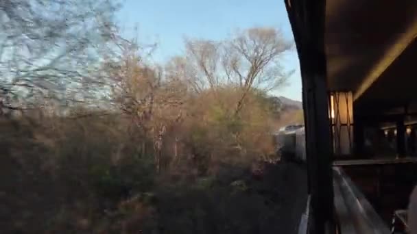 View Window Moving Train Arid Scenery — Vídeo de Stock