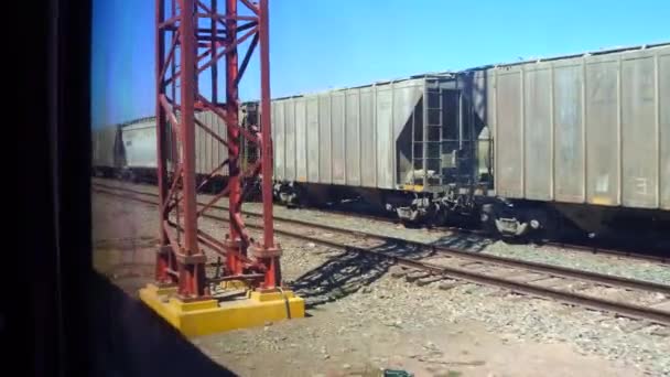 View Window Moving Train Passing Train Carriages — Wideo stockowe