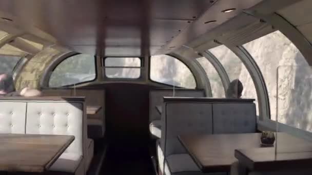 Widok Jadalnię Wagonu Kolejowego Następnie Cheep Express — Wideo stockowe