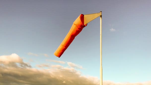 Orange Color Windsock Blows Gently Wind Blue Sky Onset Dark — Αρχείο Βίντεο