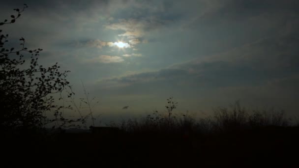 Облака Небо Пересекающие Солнце Вечернее Время Вид Низкого Угла Маленькое — стоковое видео