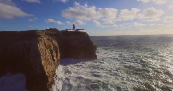 Grandes Ondas Ponto Mais Sudoeste Europa Cabo Vicente Sagres Algarve — Vídeo de Stock