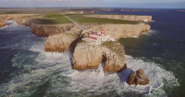 Grandes Ondas Ponto Mais Sudoeste Europa Cabo Vicente Sagres Algarve — Vídeo de Stock