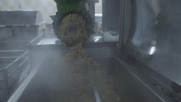 工場の準備ができて食事生産ライン 巨大な粉砕機はパティを生産し 機械に移行します — ストック動画