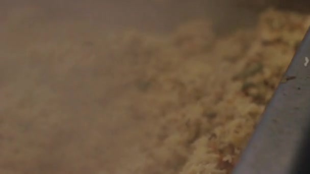 Виробнича Лінія Готової Їжі Заводі Крупним Планом Вид Варений Рис — стокове відео