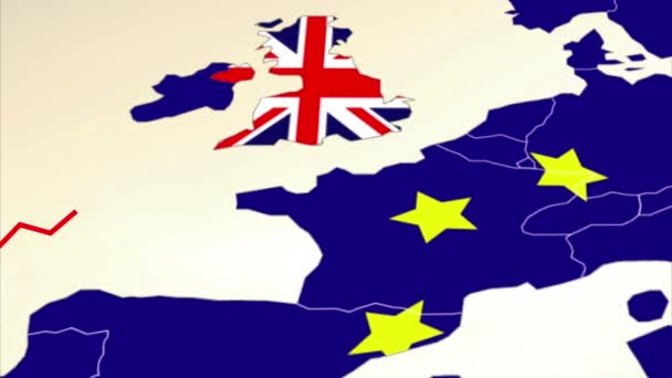 Анімація Нерегулярної Червоної Лінії Відокремлює Велику Британію Від Європейського Союзу — стокове відео