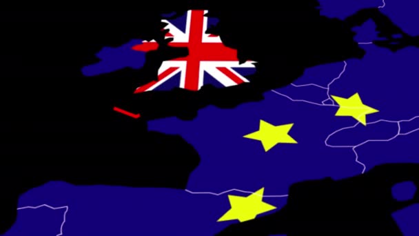 Animacja Nieregularnej Czerwonej Linii Oddzielającej Zjednoczone Królestwo Unii Europejskiej Mapie — Wideo stockowe