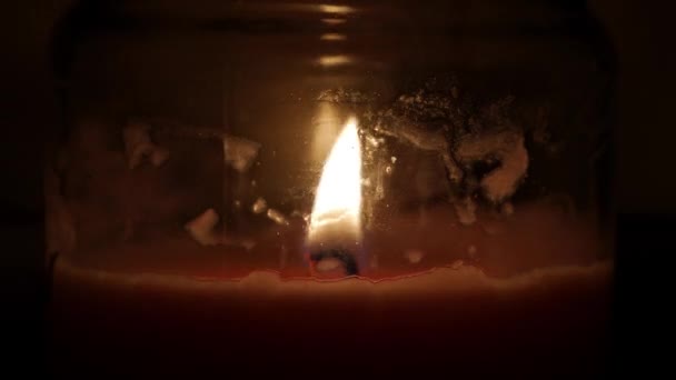 Close Moving Candle Light Dark Room Night — Stock video