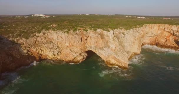 Surfspot Beliche Sagres Portugal Aerial Shot — ストック動画