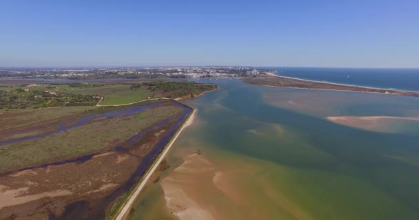 Lagoon Albufeira Alvor Portugal Aerial Shot — Stock Video
