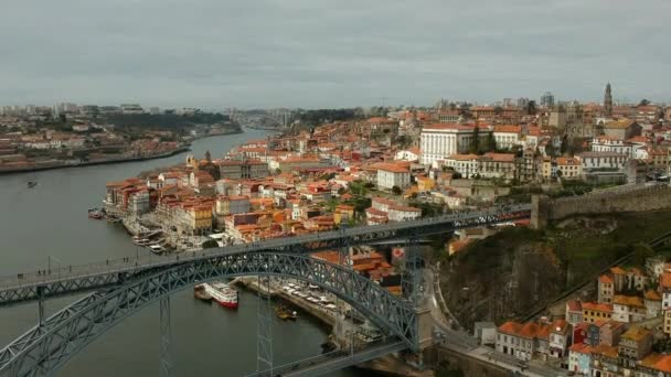 Widok Lotu Ptaka Most Dom Luis Porto Portugalia — Wideo stockowe