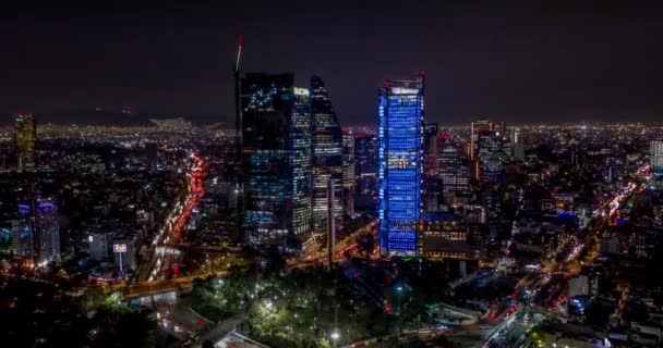 Flyghyperlapse Skyskraporna Paseo Reforma Natten Mexico City — Stockvideo