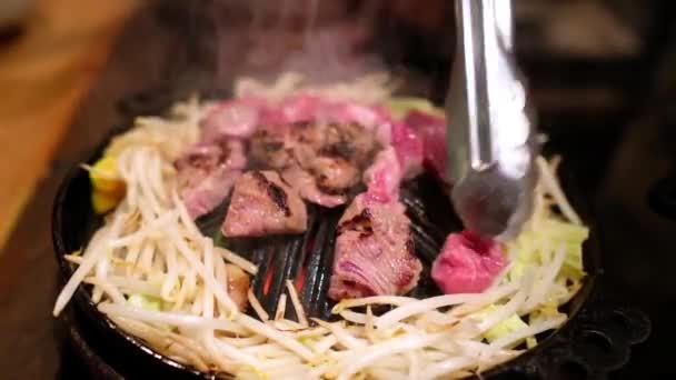 Jingsukan Japanisches Grilllamm Und Gemüse Fast Fertig — Stockvideo