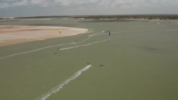 Kitesurfistas Laguna Antins Brasil Disparo Aéreo — Vídeo de stock