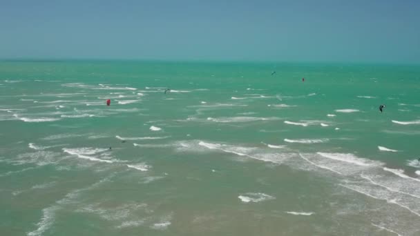 Kitesurfing Lagoon Tatajuba North Brazil Aerial Shot — Vídeo de Stock