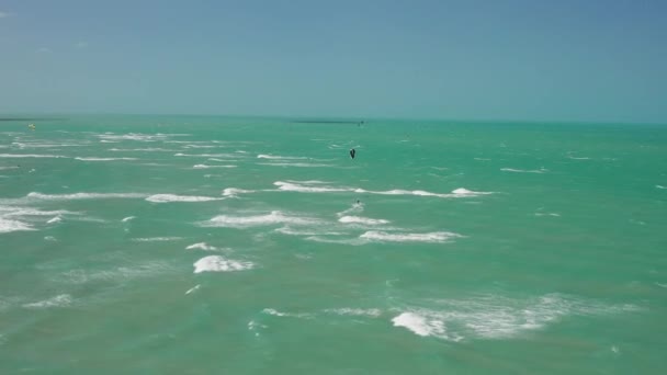 Kitesurfing Lagoon Tatajuba North Brazil Aerial Shot — стоковое видео