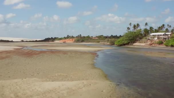 Small Town Dunes Tatajuba Brazil Aerial Shot — Stok video