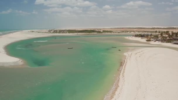 Kitesurfing Lagoon Tatajuba North Brazil Aerial Shot — ストック動画