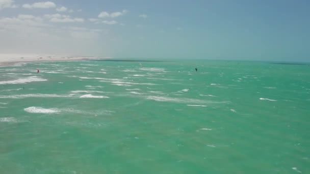 Kitesurfing Lagoon Tatajuba North Brazil Aerial Shot — Stock video