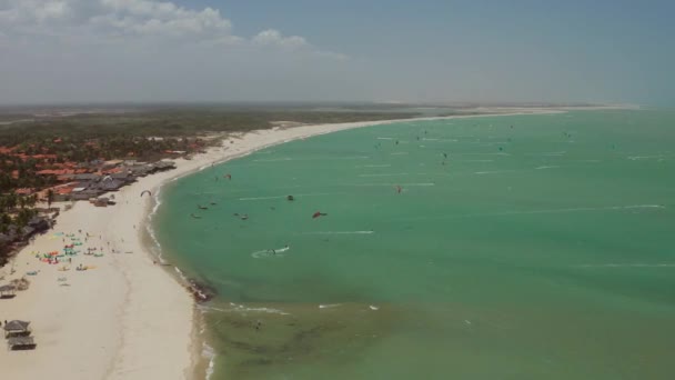 Kitesurfers Small Town Barra Grande North Brazil Aerial Shot — Wideo stockowe