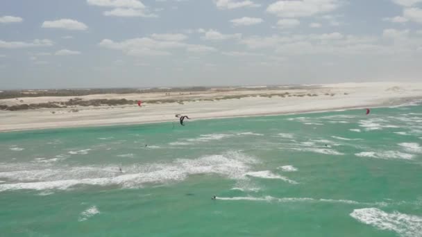Kitesurfing Lagoon Tatajuba North Brazil Aerial Shot — Stock video