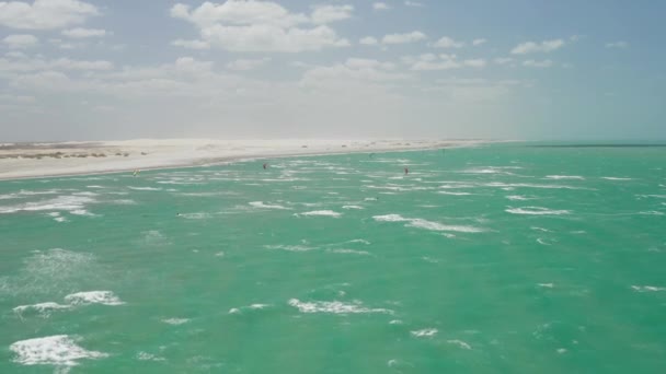 Kitesurfing Lagoon Tatajuba North Brazil Aerial Shot — Vídeo de stock