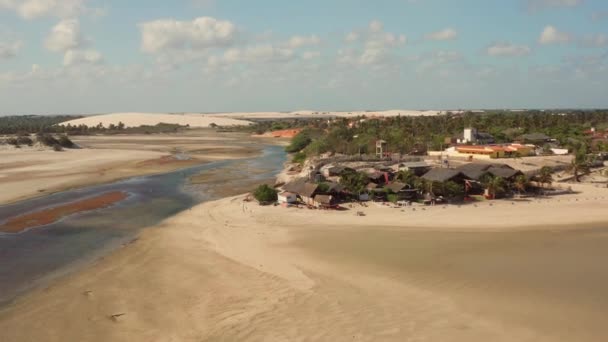 Small Town Dunes Tatajuba Brazil Aerial Shot — Video