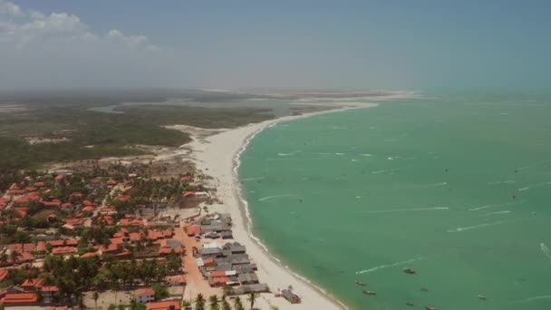 Kitesurfers Small Town Barra Grande North Brazil Aerial Shot — Vídeos de Stock