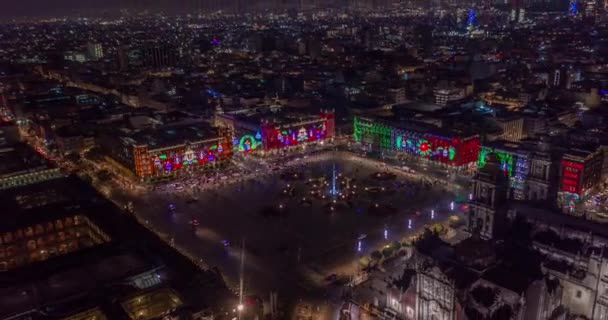Aerial Nocturnal Hyperlapse Main Plaza Mexico City Know Zocalo Christmas — ストック動画