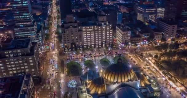 Aerial Nocturnal Hyperlapse Palacio Bellas Artes Eje Central Street Madero — 图库视频影像