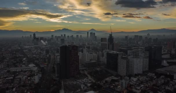 Hiperlapso Aéreo Nascer Sol Épico Zona Financeira Carso Cidade México — Vídeo de Stock